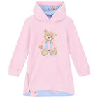Girls Pink Teddy Hooded Dress, 1, hi-res